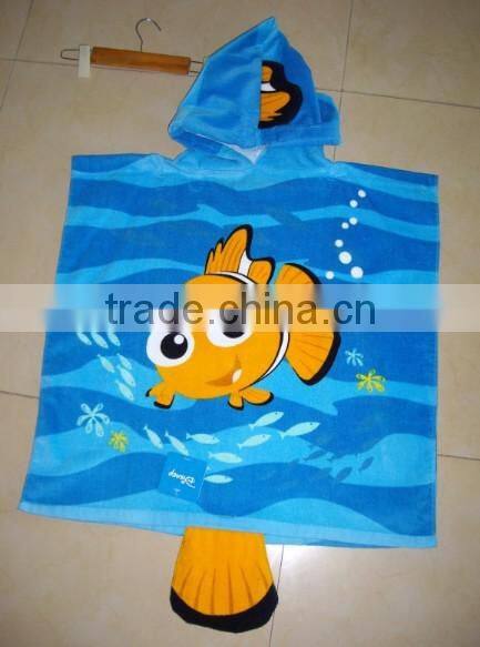 kids poncho towel with hood in cotton velour pink rabbit design