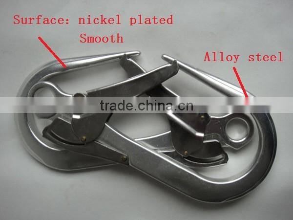 Nickel plated, galvanized forged iron climbing safety snap hook for building