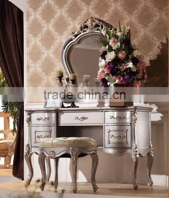 High Quality Dessing Table and Chair, Exquisite Wood Carving Dresser with Mirror, Bedroom Furniture Dressing Table (BF01-ML034)
