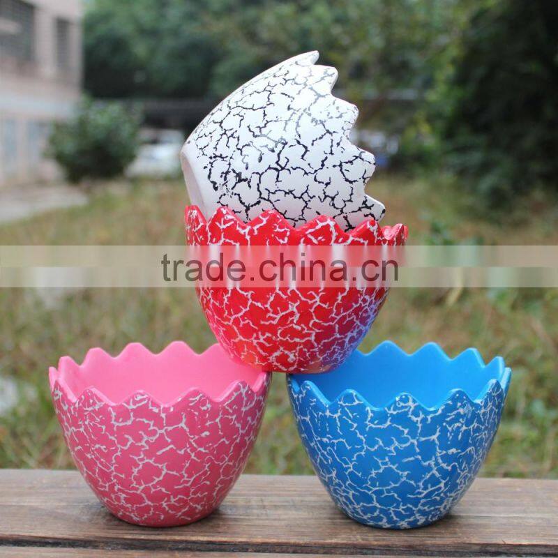 New design printing crack eggshell shape colorful ceramic planter
