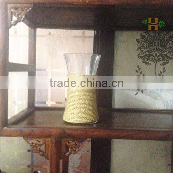 wholesale different types Hand Made clear glass vase,Paper Rope Decoration Glass Vase