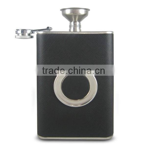 304 stainless steel leather hip flask 8 oz, leather stainless steel wine bottle