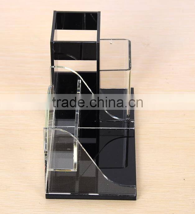 Multifuction Acrylic Pen Holder,Black And Transparent Plastic Pen Holder