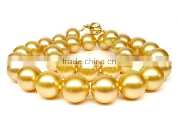 Natural 9-10mm Golden South Sea Pearl Necklace With 14K Gold Clasp