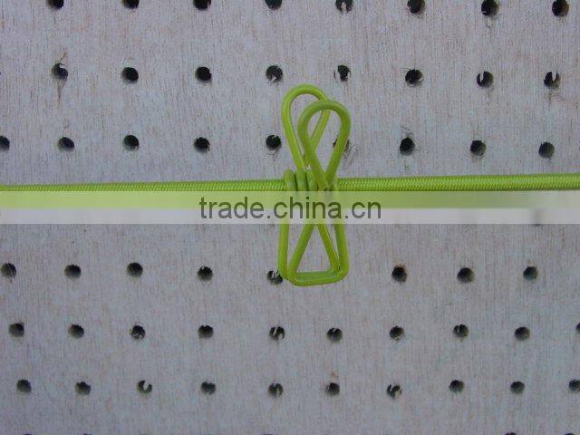 The green elastic clothes line with clips
