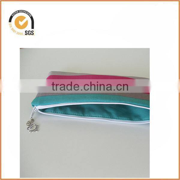 Zippered pouch - multi colored stripes - medium cotton canvas purse - waterproof lining - handy pouch - makeup - jewelry school