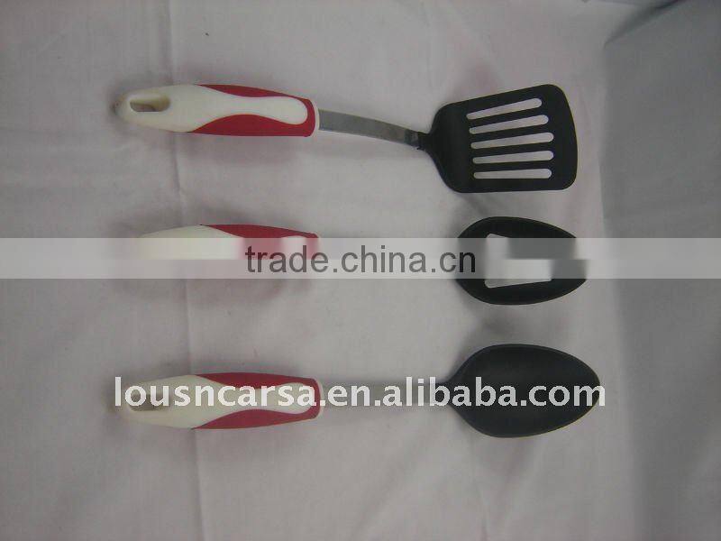 3pc nylon kitchen tools,nylon kitchenware with steel and TPR handle