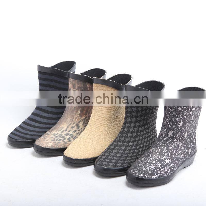 knee high fabric coating rubber rain boots
