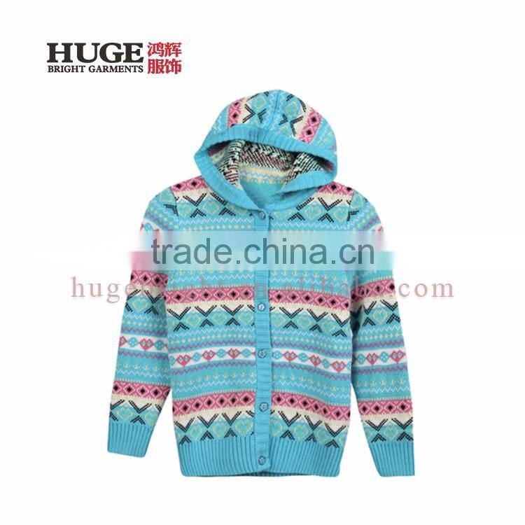 Long Sleeve 100% Cotton Hooded Baby Girl Sweater