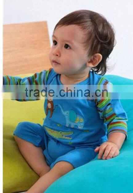 Animal applique baby cotton rompers stripe sleeves infants summer jumpsuit