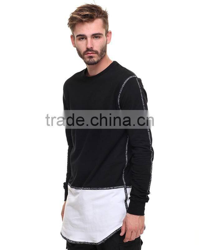 Fields French Terry fabric rounded neck hem printed trim Drop Tee color block t shiet for men