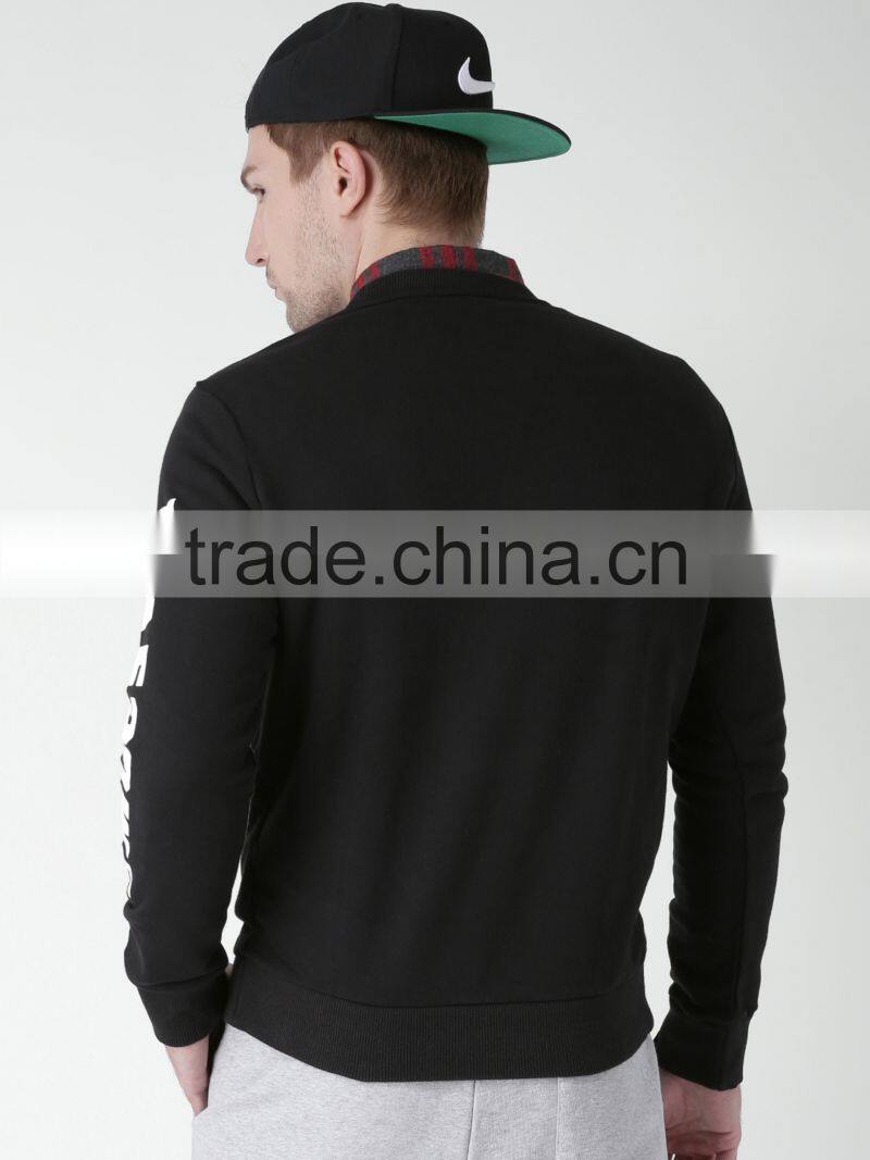 100% Cotton Black Printed Sweatshirt Round Neck Long Sleeves Sweaters For Man Custom Screen Printing Style Autumn Sweaters