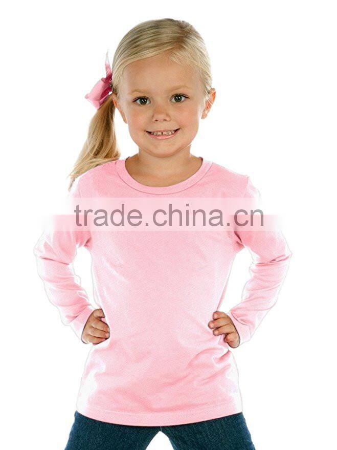 100% cotton pink t shirts 120gsm wholesale Toddlers Crew Neck Long Sleeve tshirt Kids clothing OEM