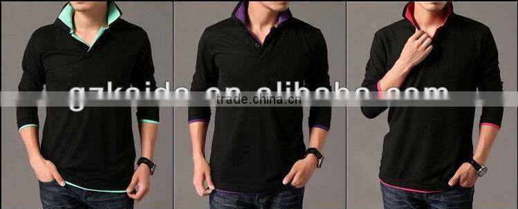 Long sleeve cotton POLO shirt double layers collar