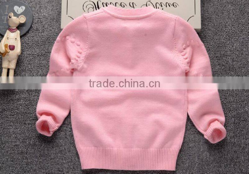 latest custom child girls balls pink pearl buttons cardigan sweater