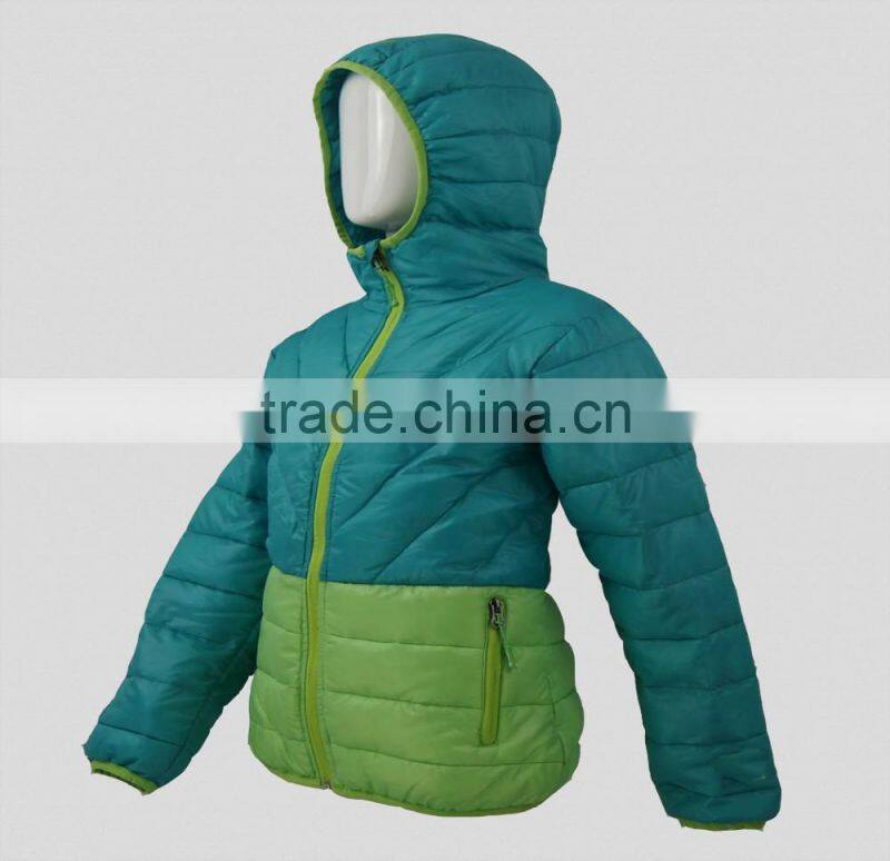 Green wind breaker down jacket with hood for kids