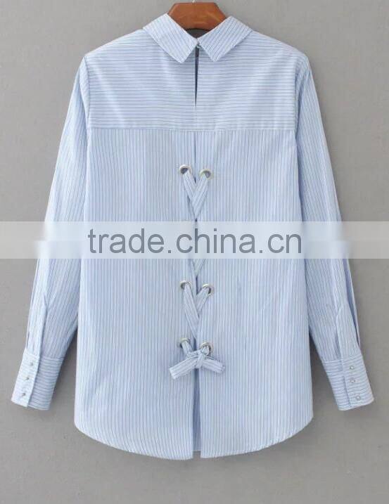 Runwaylover EY2384B Hot Sale 2017 Ladies Elegant Stripe Embroidery Blouse
