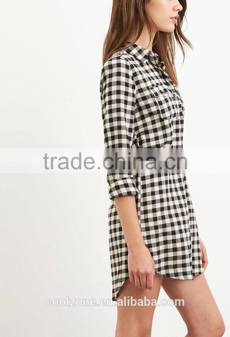 Hot seller slim pencil women dress,grid patterned women dress shirts