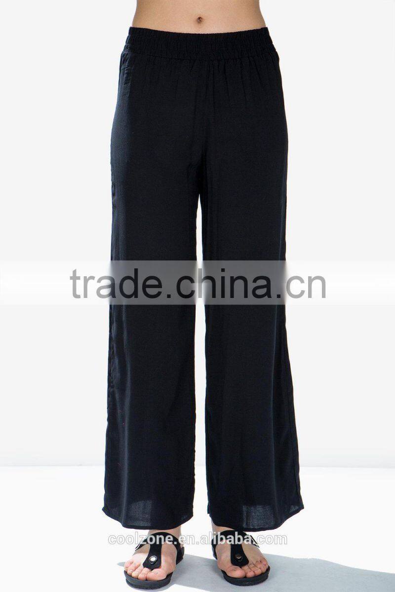 Loose-fit elasticized waist wideleg harm pants unlined pants