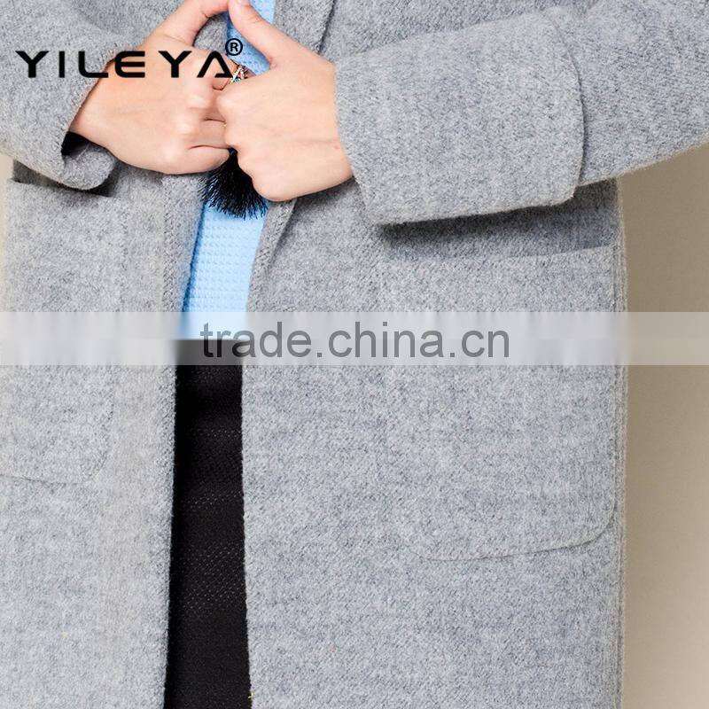 hot sale new fashion high grade grey long style ladies hand knitting wool coats