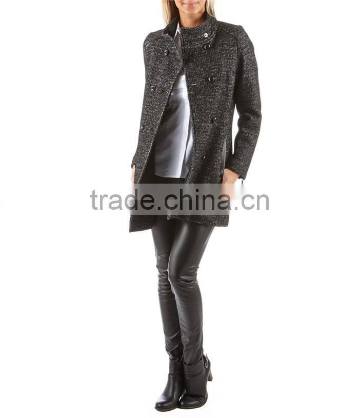 double breasted ladies elegant thick warm winter coat with original weave