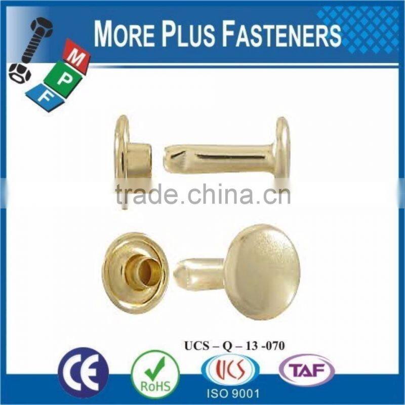Made In Taiwan Double Capped Rivets Gilt Brass Medium Black Steel