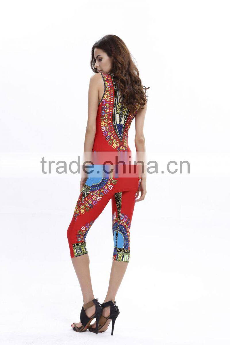 summer african women clothing set sleeveless vest print tank top with pants for ladies S63042