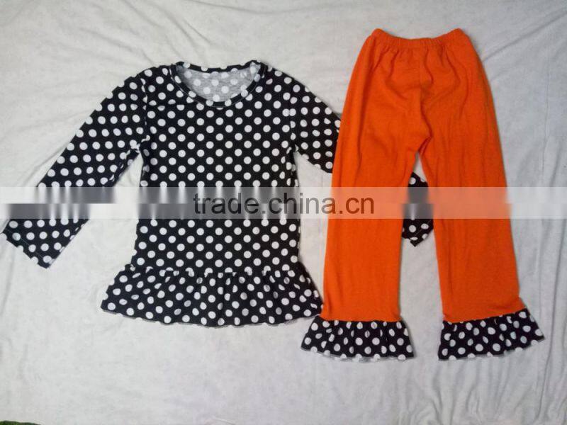 Fall Baby Clothes Girls Orange Top and Pant Ruffle Outfits For Kids in Halloween