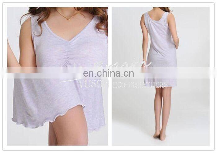 Ladies 95%Bamboo 5%Spandex Sleeveless Melange Color Nightwear Padded Pajamas