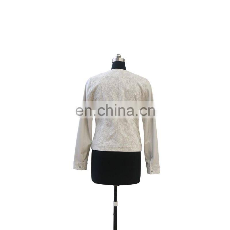 women latest fashion leather jacquard jacket