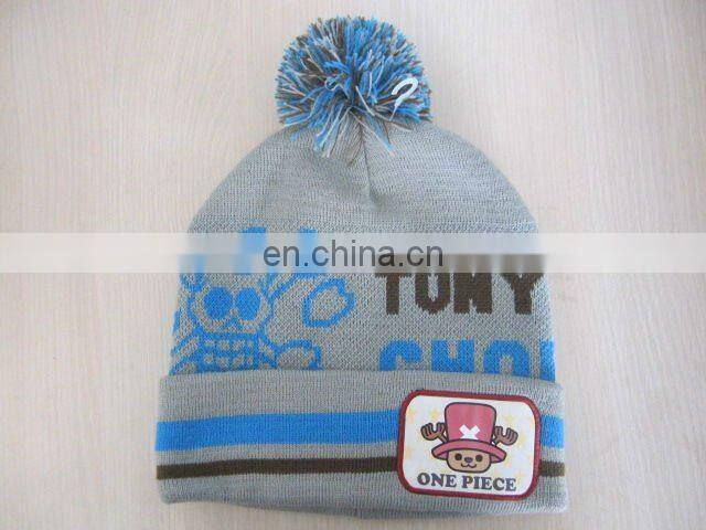 Hot sell High quality 100% acrylic assorted color jacquard knitted hat or winter beanie with lovely yarn ball
