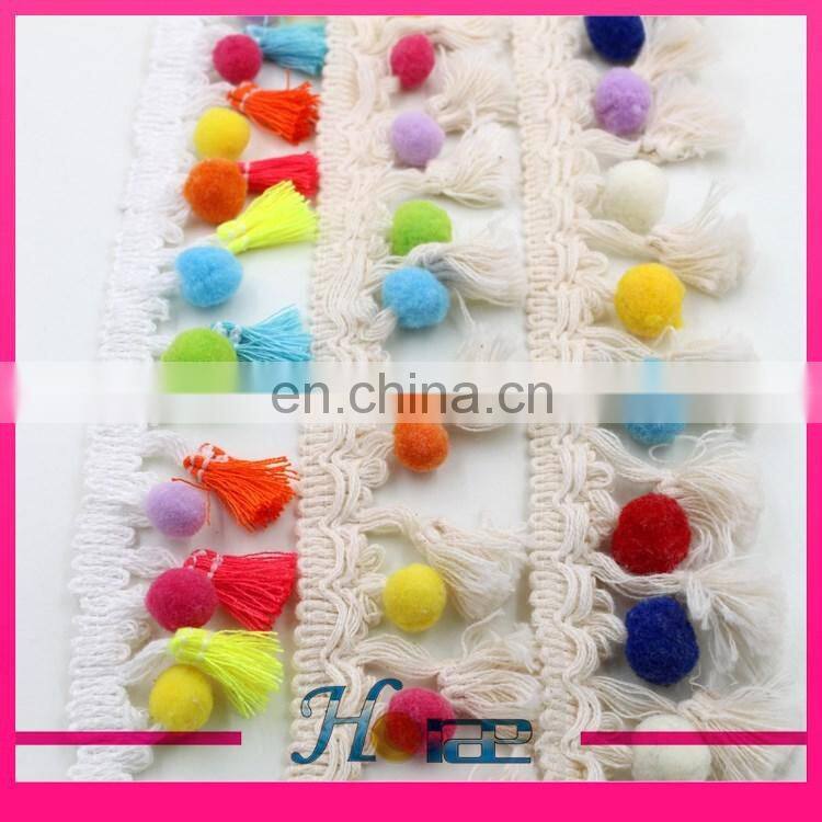 new design pom pom lace trim tassel beaded fringe trimming