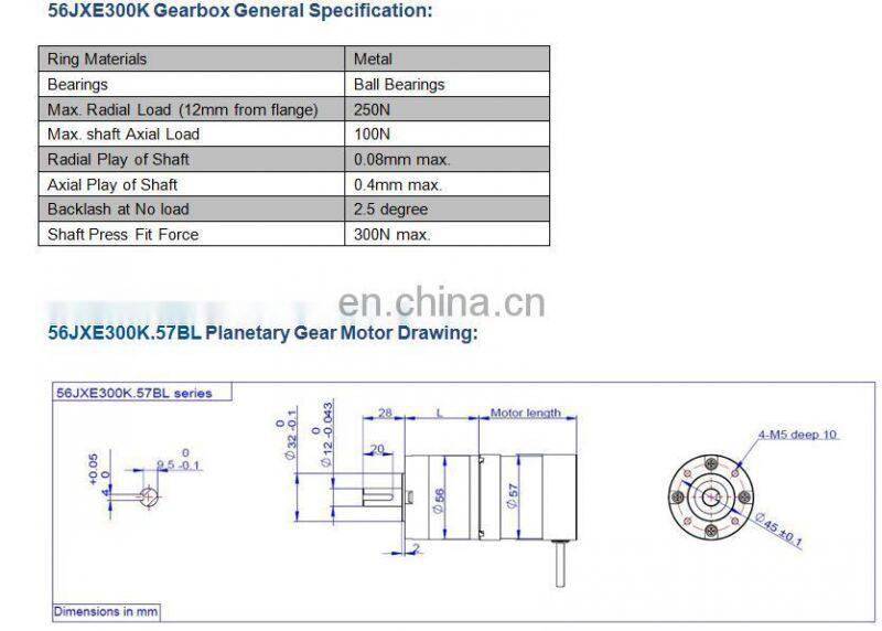 56JXE300k.57BL Brushless dc planetary gearbox motor , rated torque upto 30Nm