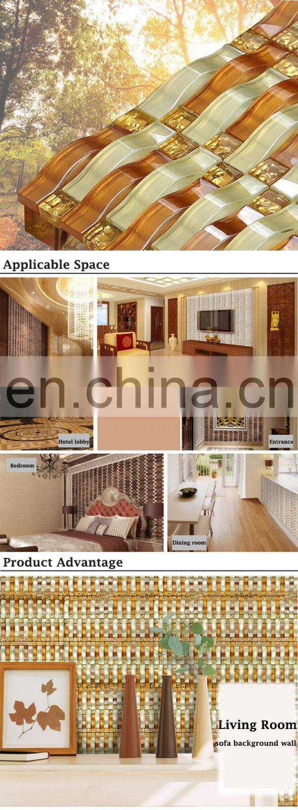 Ripple series gold 3d waves backsplash glass wall mosaic tile