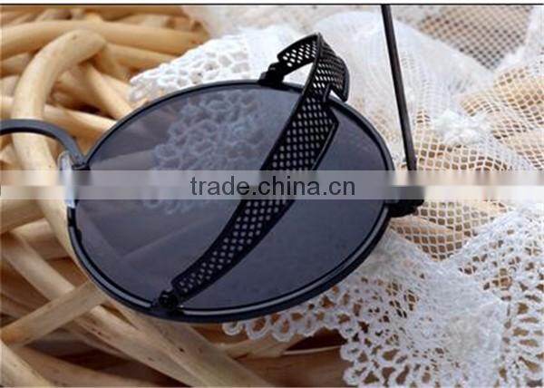 hot selling women ladies femal fashion retro classic metal frame small round sunglasses with cover mesh