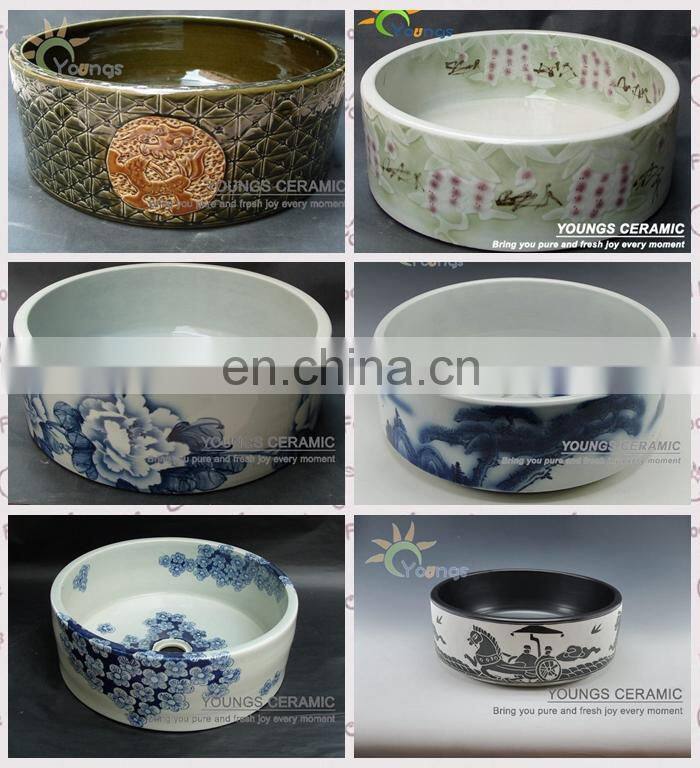 Unique Art Chinese Blue And White Hand Painted Ceramic Bathroom Sinks