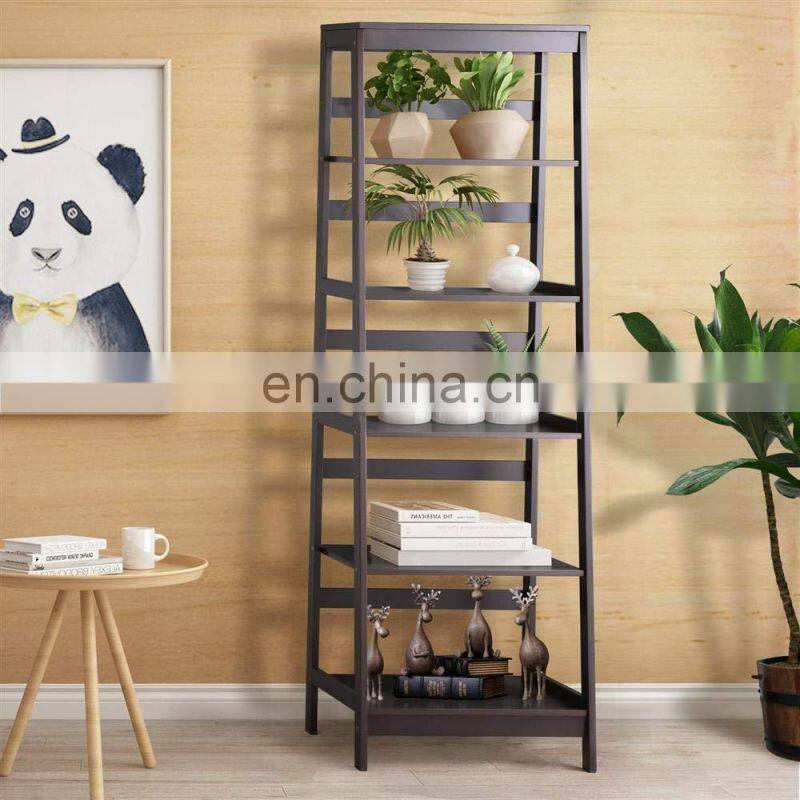 5-Tier A Frame Wood Ladder Bookshelf Multifunctional Storage Rack Display, Dark Espresso