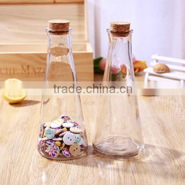 350ml cone-shaped glass bottle with cork for ice drink wholesale