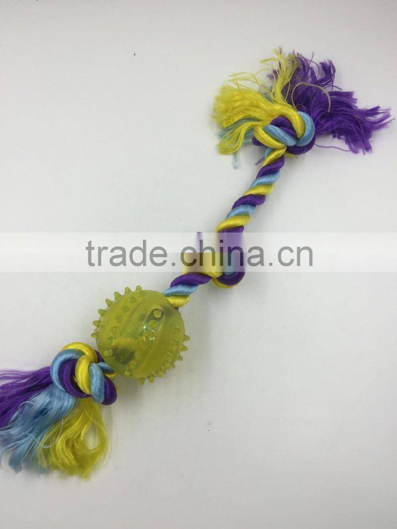 Pet product cotton rope rubber ball toy for dog
