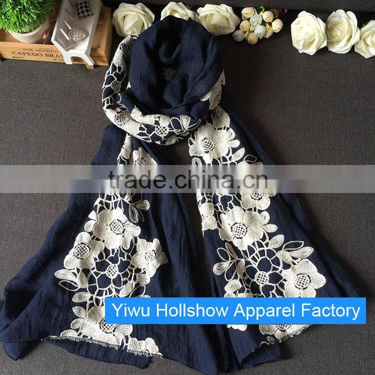 Newest Winter Autumn Flower Embroidery Cotton Korean Fashion Ladies Scarf