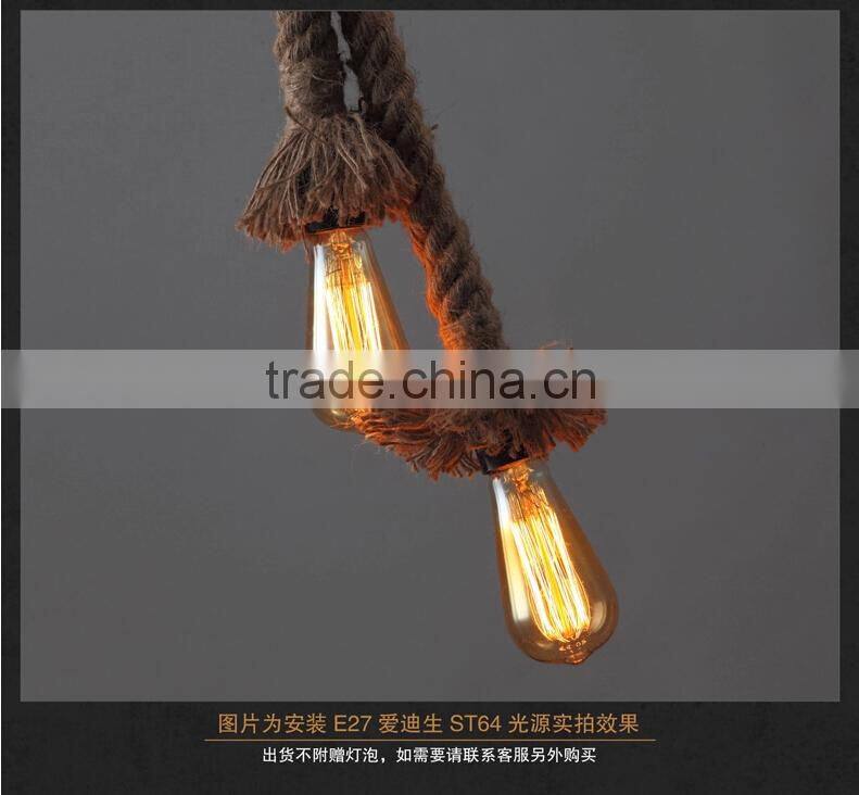 Retro DIY Art Hemp Rope Pendant Light 200cm Creative Art Chandelier Dining Room LED Droplight