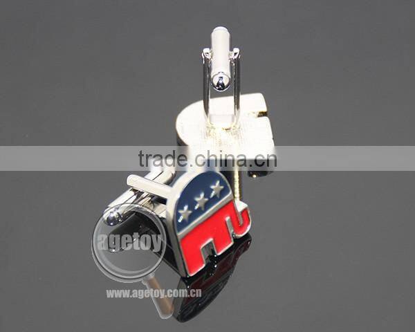 Elephant Shaped United States Vote Election Souvenir Customize Logo Zinc Alloy Metal Enamel Engrave Cufflinks