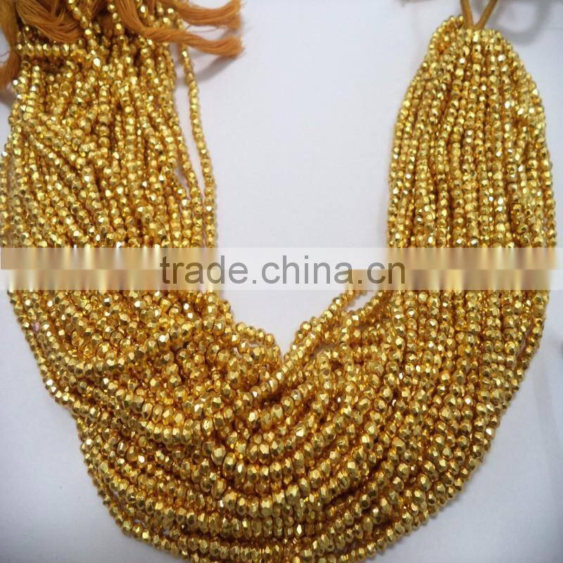 NATURAL GOLDEN PYRITE 3-4MM ROUNDEL FACETED LOOSE BEADS STRAND
