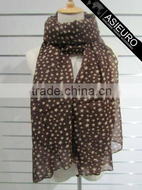 Star Print long Polyester Scarf for ladies AZO Free BSCI and Sedex Audited
