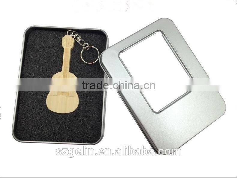 Guitar shape wooden and bamboo material usb many packaging avalibale