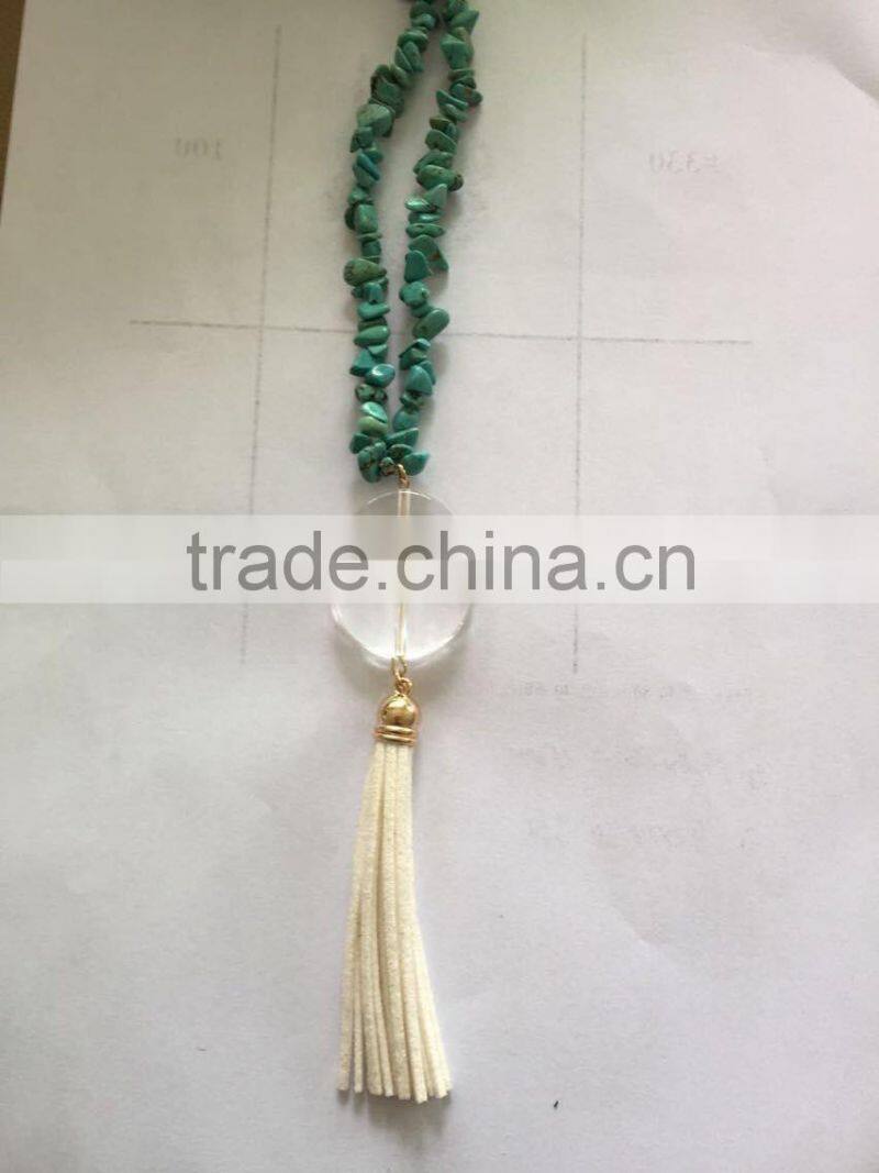 Fashion latest design natural alabaster stone, natural crystal stone, tassel necklace
