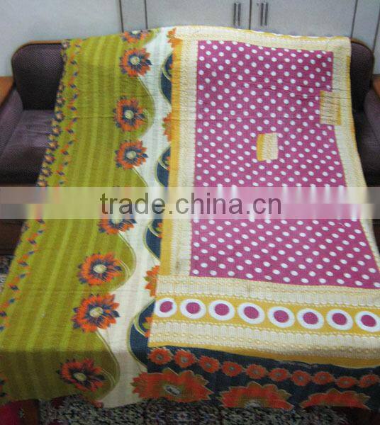 Buy Vintage sari Kantha quilt patchwork quilt bed cover throw kantha embroidery quilt