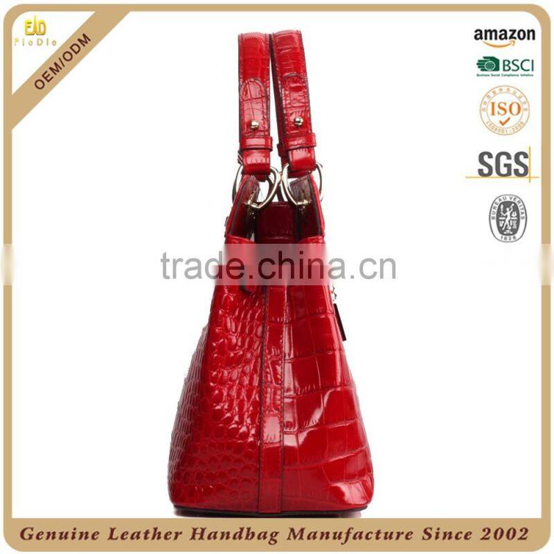 S357-A2307 gorgeous red handbags elegant lady satchels factory price crocodile handbags 2015 leather