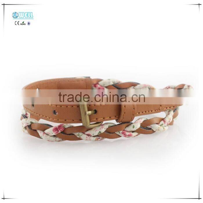 Women Woven Leather Belt Lady Flower Belts