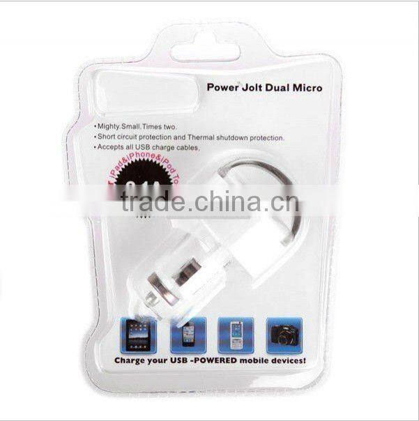 Car Charger With Dual USB Interfaces Compatible For iPad/iPhone/iPod Touch (micro usb car charger/dual usb car charger)